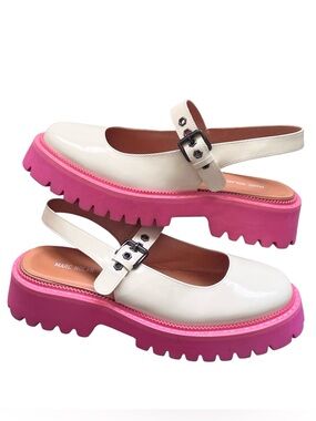 Marc Nolan Luna Cream Pink Leather Mary Jane Lug Slingbacks Size 9